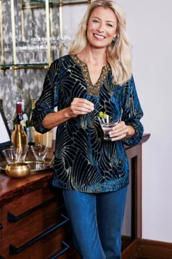 Soft Surroundings Adrienne Embroidered Velvet Tunic| Tops