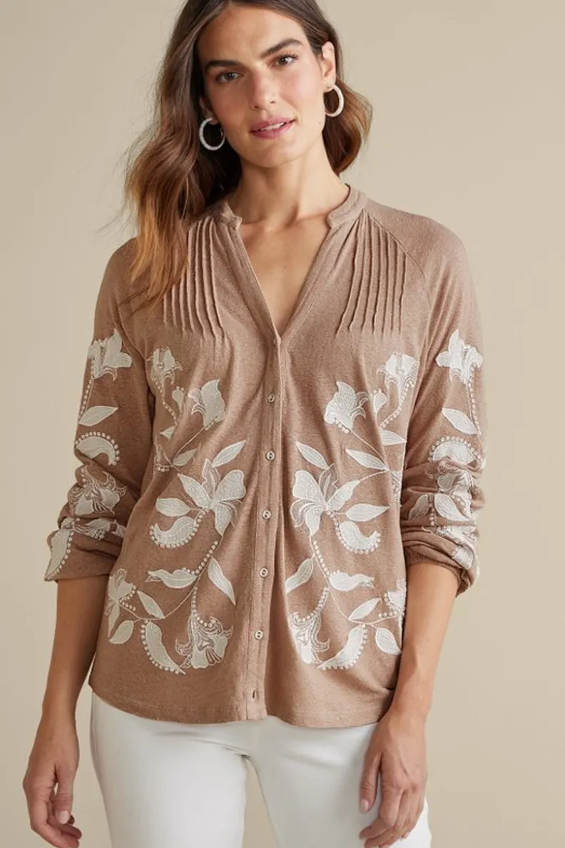 Soft Surroundings Alva Embroidered Knit Top| Tops