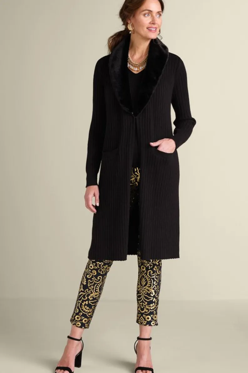 Soft Surroundings Amalie Faux Fur Collar Ribbed Cardigan| Sweaters & Cardigans