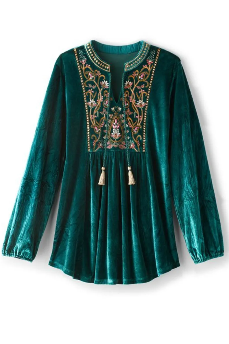 Soft Surroundings Ashanti Embellished Velvet Tunic| Tops