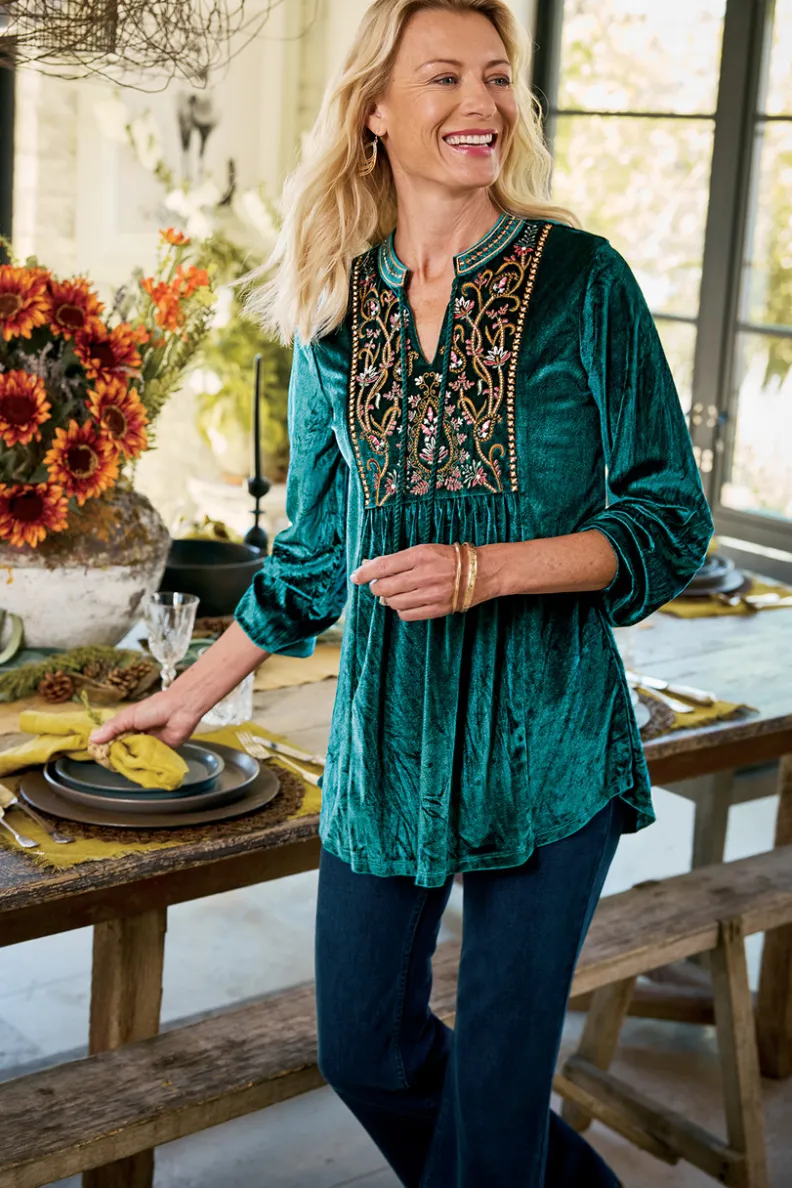 Soft Surroundings Ashanti Embellished Velvet Tunic| Tops