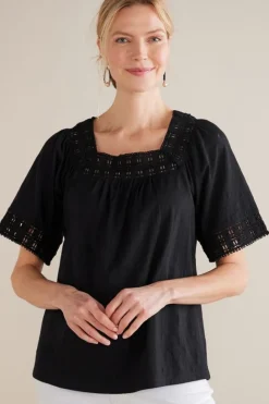 Soft Surroundings Brianna Crochet Knit Tee| Tops