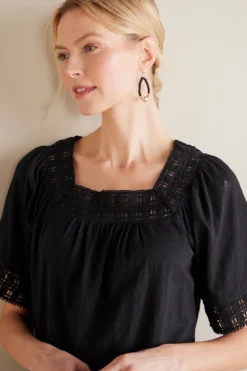 Soft Surroundings Brianna Crochet Knit Tee| Tops