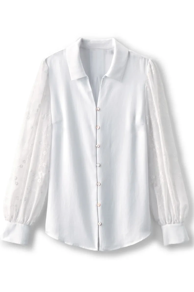 Soft Surroundings Calathea Embroidered Sleeve Shirt| Tops