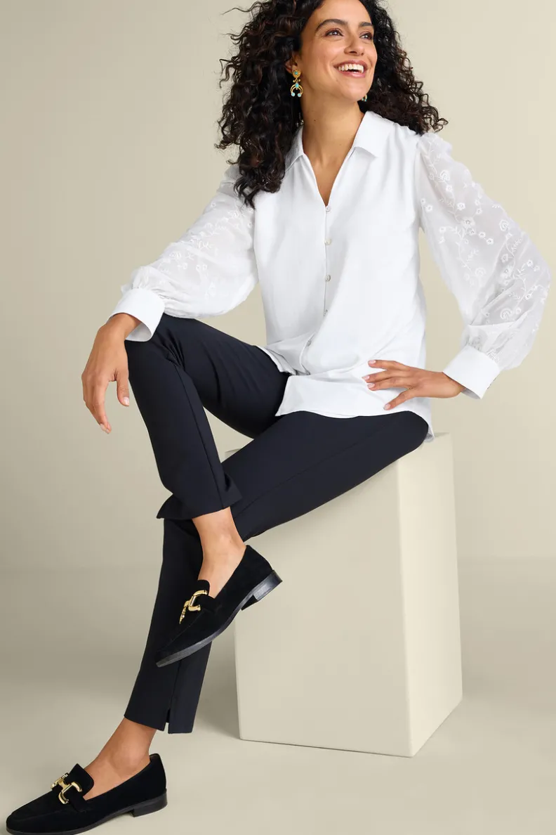 Soft Surroundings Calathea Embroidered Sleeve Shirt| Tops