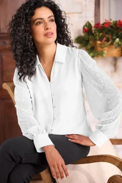 Soft Surroundings Calathea Embroidered Sleeve Shirt| Tops