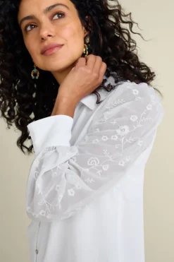 Soft Surroundings Calathea Embroidered Sleeve Shirt| Tops