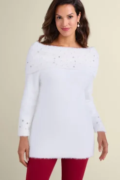 Soft Surroundings Christina Embellished Cowl Neck Sweater Tunic| Tops|Sweaters & Cardigans
