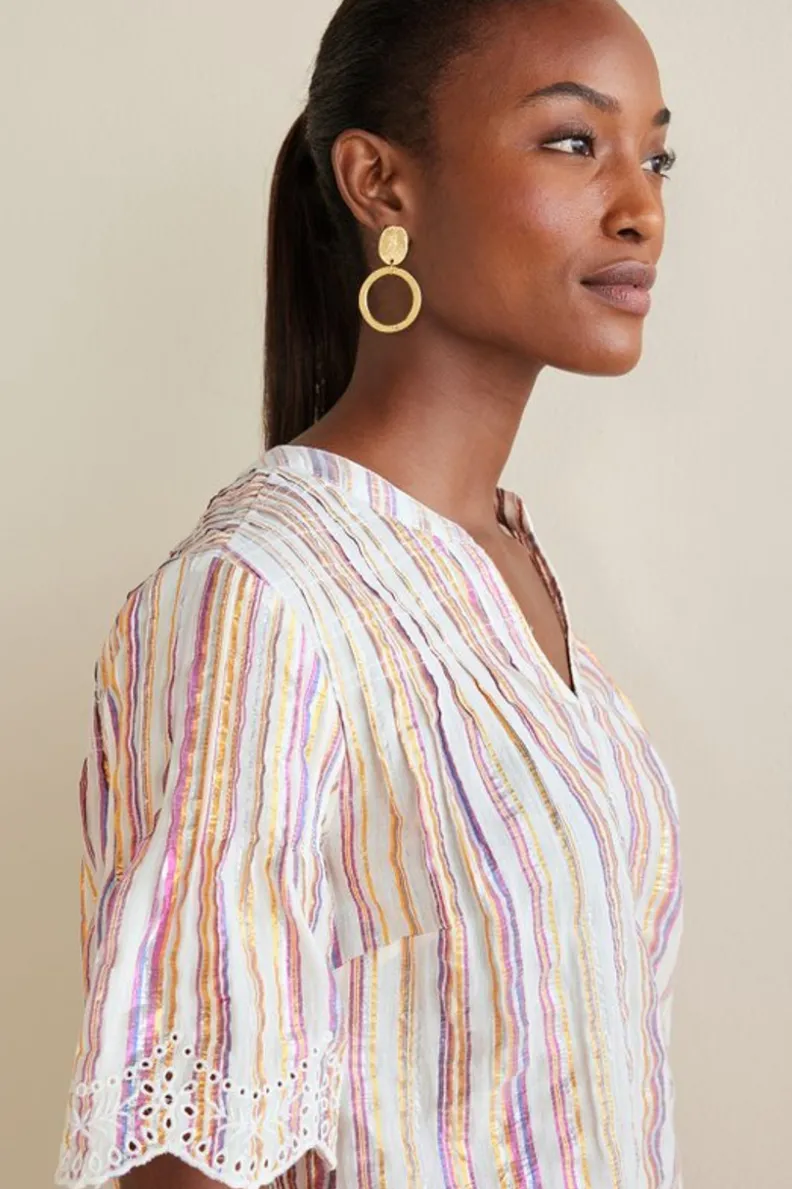 Soft Surroundings Ciel Metallic Stripe Eyelet Top| Tops