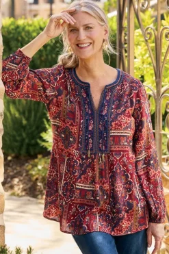 Soft Surroundings Cindra Embroidered Gauze Tunic| Tops