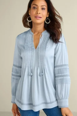 Soft Surroundings Connie Lace Trim Crepe Top| Tops