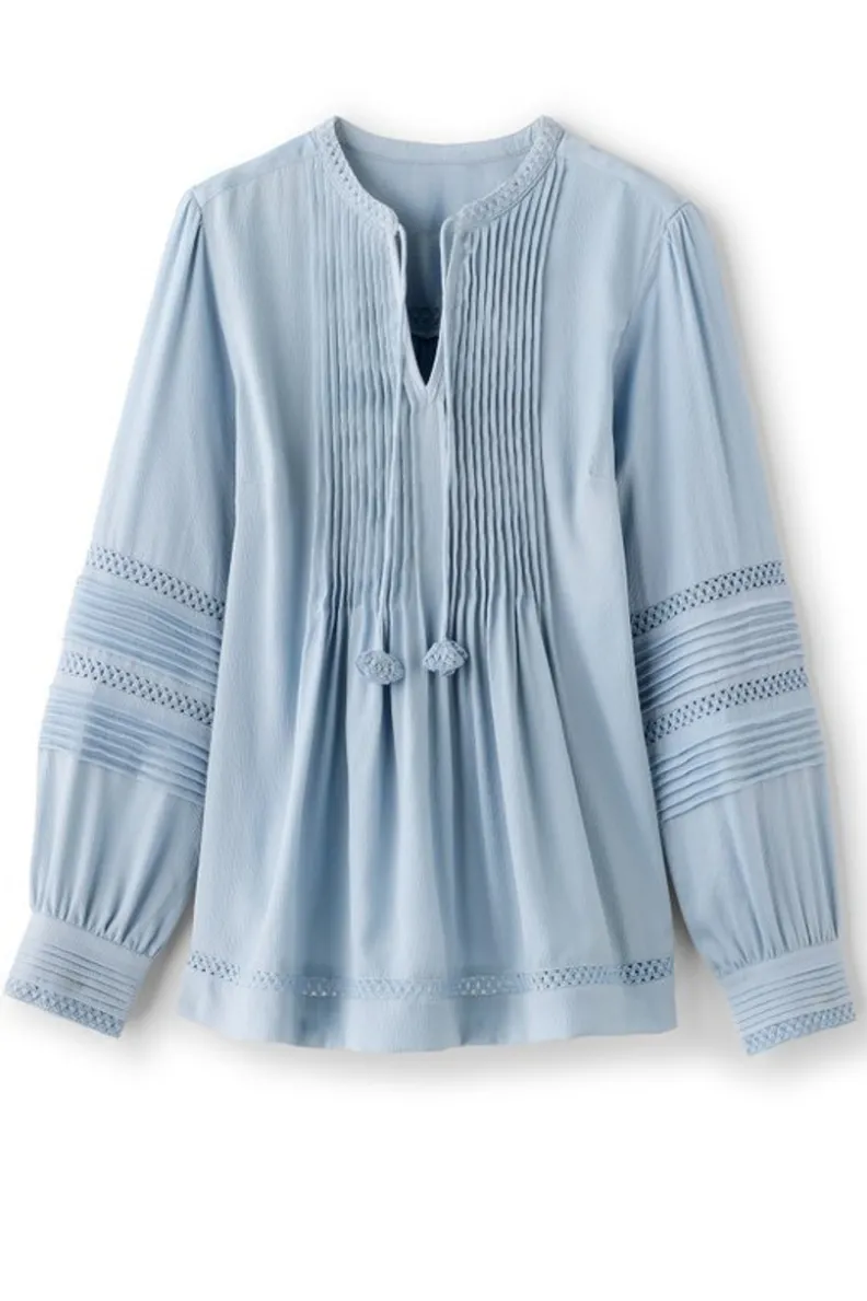 Soft Surroundings Connie Lace Trim Crepe Top| Tops