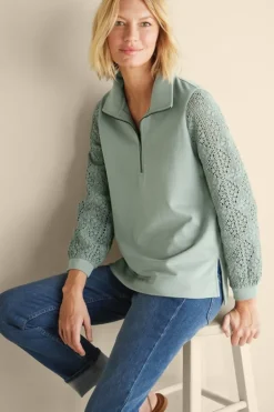 Soft Surroundings Crochet Sleeve French Terry Tunic| Tops