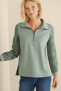 Soft Surroundings Crochet Sleeve French Terry Tunic| Tops