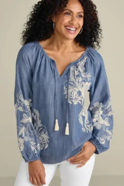 Soft Surroundings Diya Embroidered Tencel™ Peasant Top| Tops