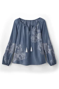 Soft Surroundings Diya Embroidered Tencel™ Peasant Top| Tops