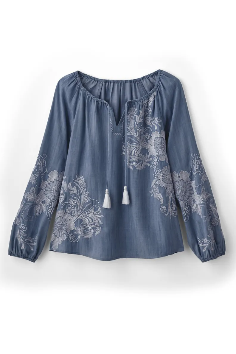 Soft Surroundings Diya Embroidered Tencel™ Peasant Top| Tops