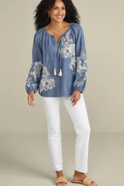 Soft Surroundings Diya Embroidered Tencel™ Peasant Top| Tops