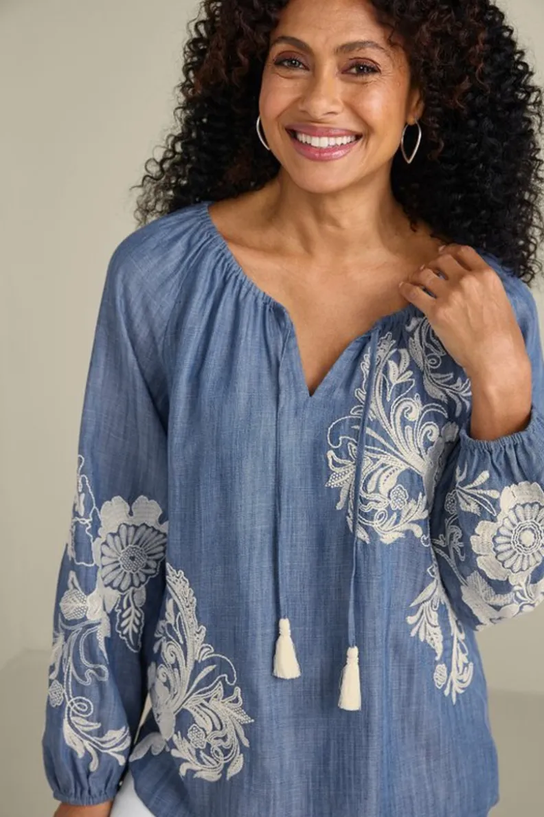 Soft Surroundings Diya Embroidered Tencel™ Peasant Top| Tops