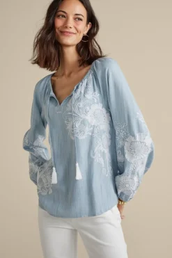 Soft Surroundings Diya Embroidered Tencel™ Peasant Top| Tops