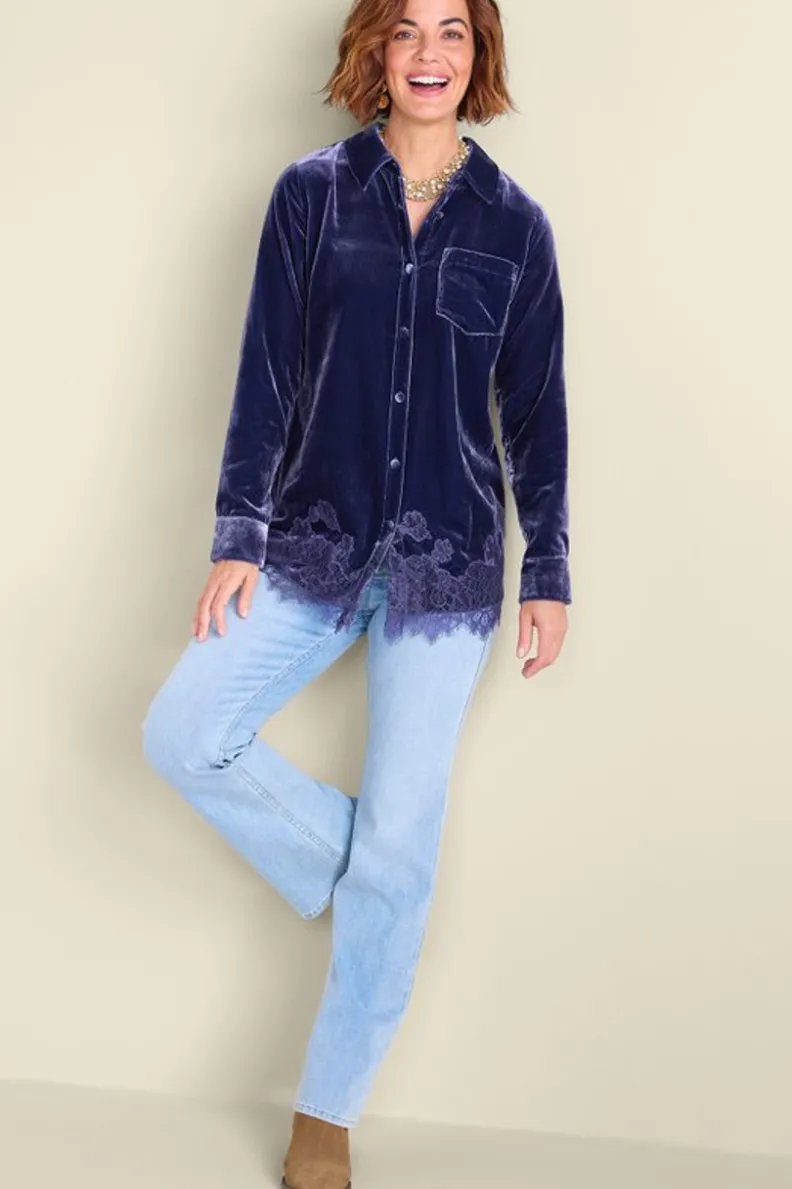 Soft Surroundings Eden Velvet and Lace Shirt| Tops