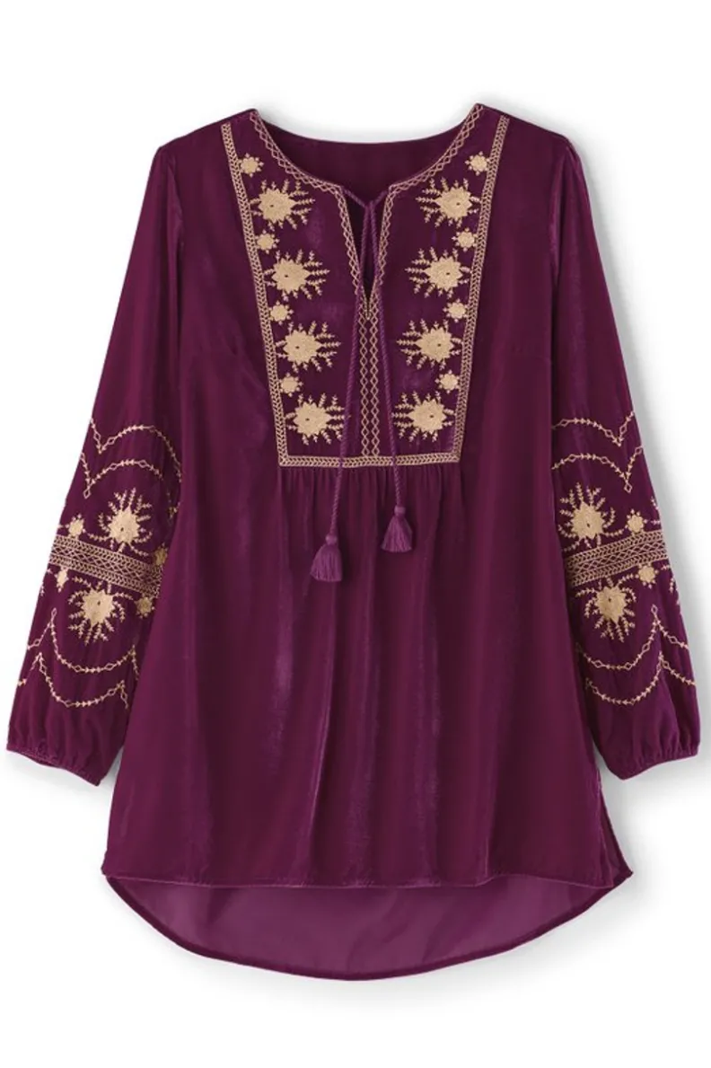 Soft Surroundings Evelyne Embroidered Velvet Tunic| Tops