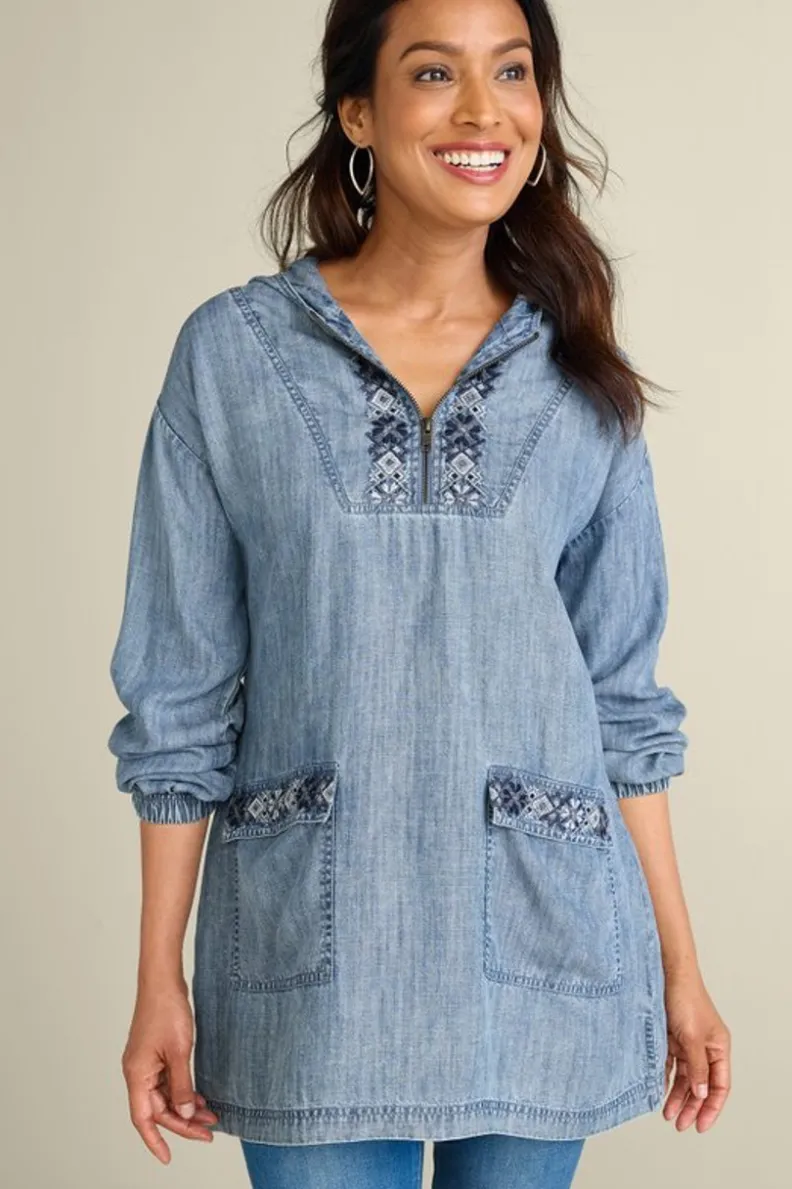 Soft Surroundings Evie Embroidered Tencel Hoodie| Tops