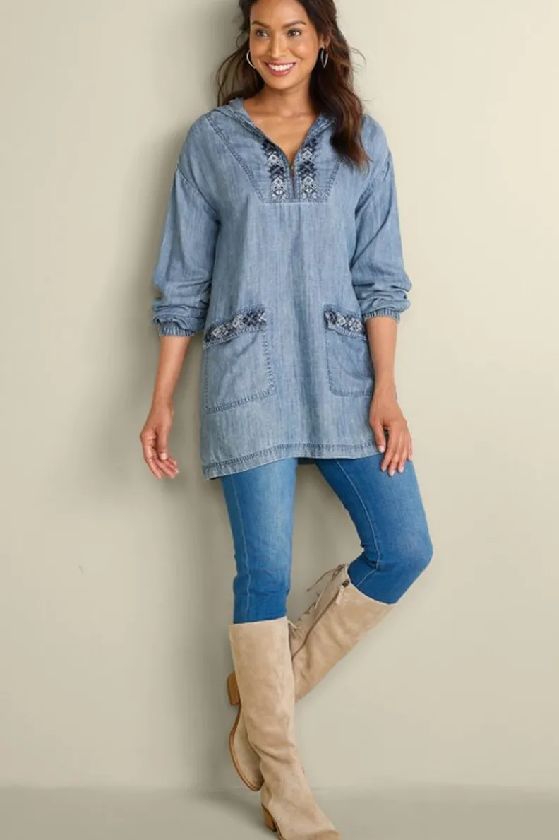 Soft Surroundings Evie Embroidered Tencel Hoodie| Tops