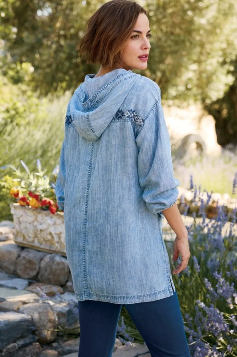 Soft Surroundings Evie Embroidered Tencel Hoodie| Tops