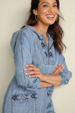 Soft Surroundings Evie Embroidered Tencel Hoodie| Tops