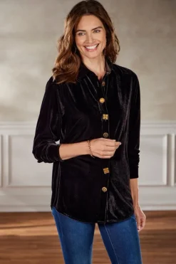 Soft Surroundings Filigree Velvet Boyfriend Shirt| Tops
