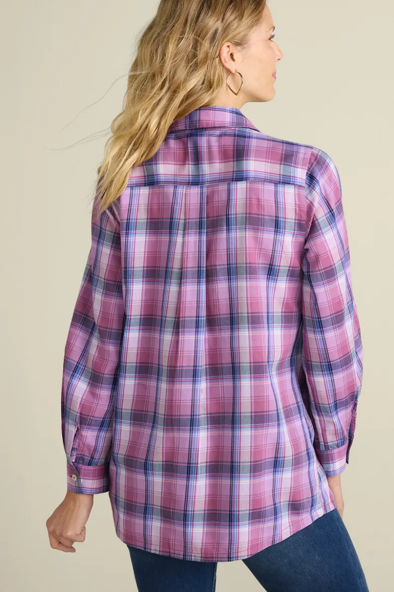 Soft Surroundings Gracie Embroidered Plaid Big Shirt| Tops