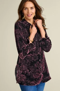 Soft Surroundings Icon Silk Velvet Poets Tunic Shirt| Tops