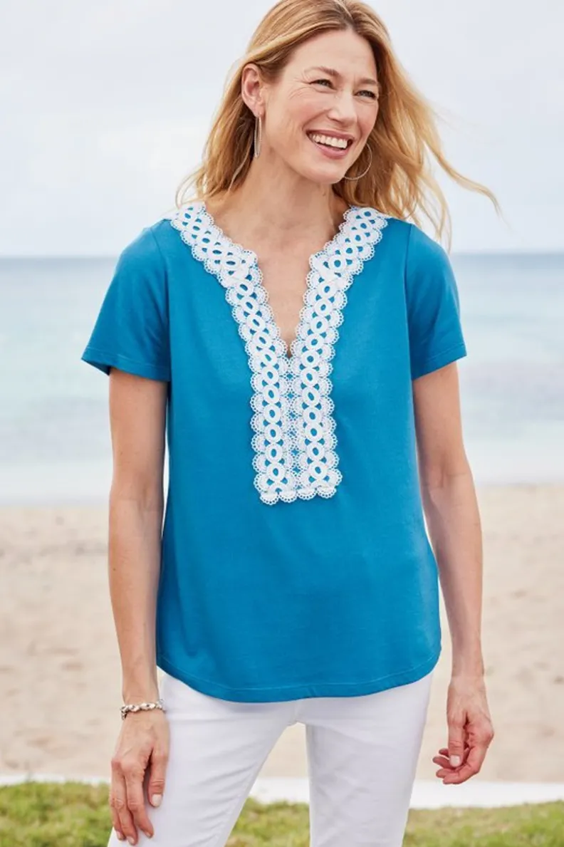 Soft Surroundings Kaitlyn Embellished Knit Tee| Tops