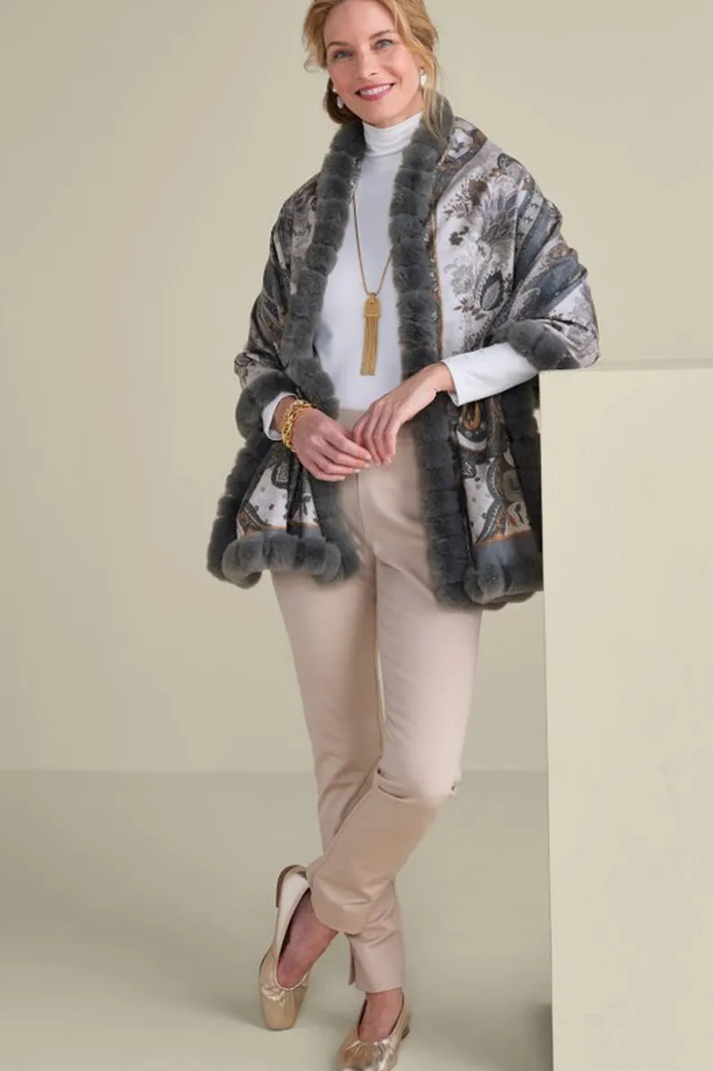 Soft Surroundings Katya Faux Fur Trim Wrap Scarf| Scarves & Wraps