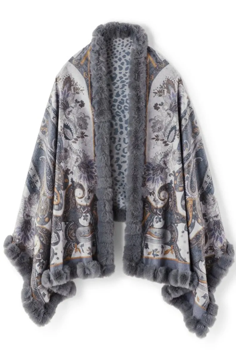 Soft Surroundings Katya Faux Fur Trim Wrap Scarf| Scarves & Wraps
