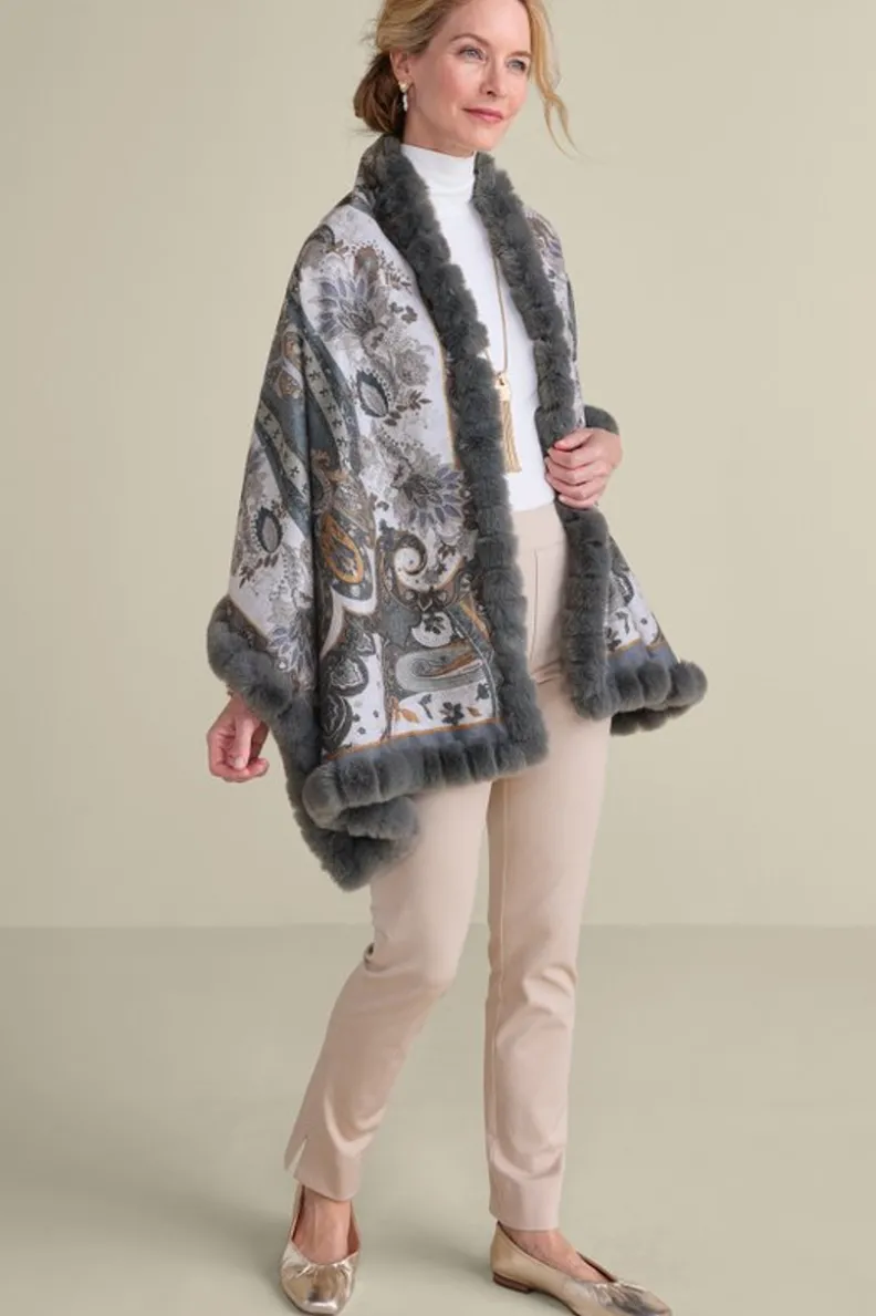 Soft Surroundings Katya Faux Fur Trim Wrap Scarf| Scarves & Wraps