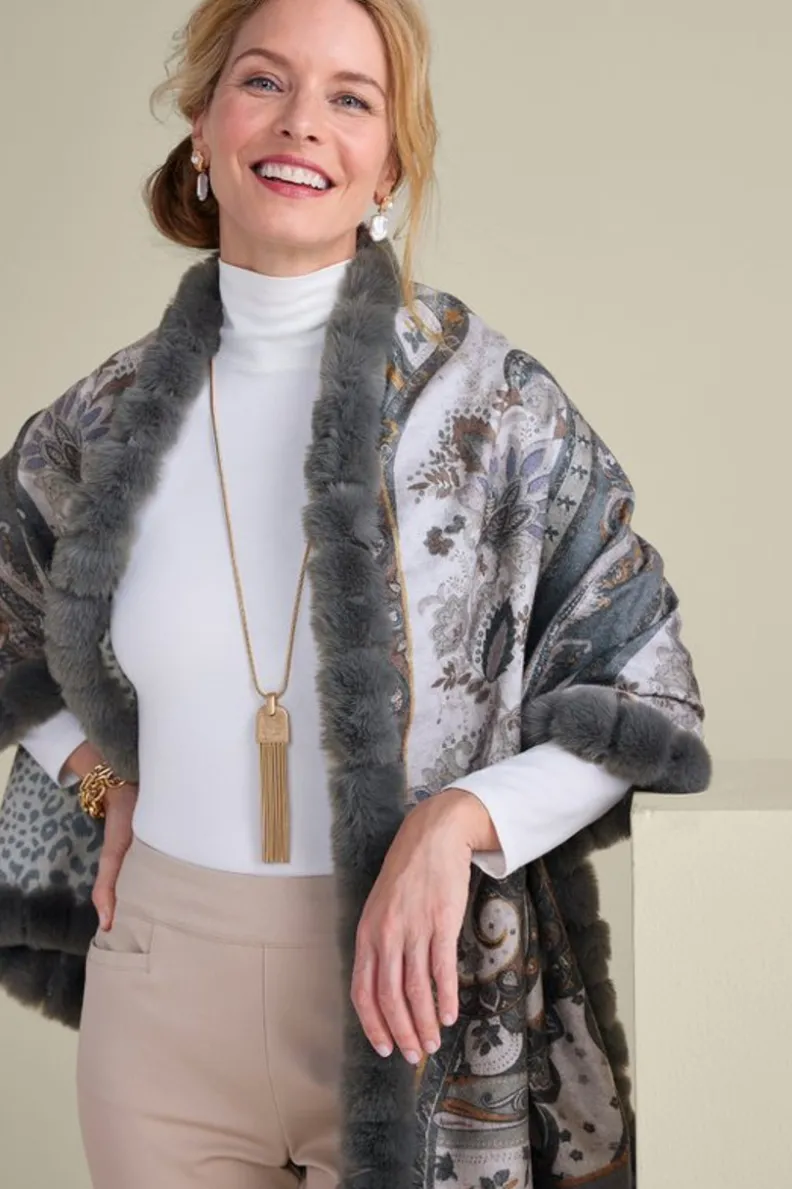 Soft Surroundings Katya Faux Fur Trim Wrap Scarf| Scarves & Wraps