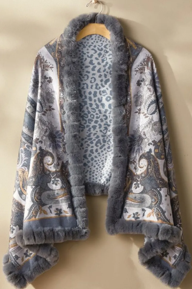Soft Surroundings Katya Faux Fur Trim Wrap Scarf| Scarves & Wraps