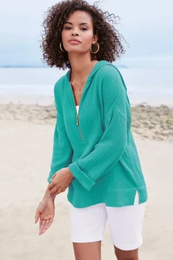 Soft Surroundings Kemia Gauze Hoodie| Tops