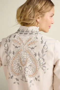 Soft Surroundings Kerala Embellished Natural Jacket| Toppers|Jackets & Coats