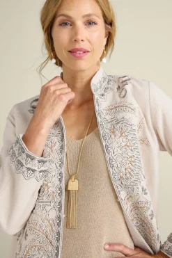 Soft Surroundings Kerala Embellished Natural Jacket| Toppers|Jackets & Coats