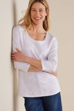 Soft Surroundings Linnea Embroidered 3/4 Sleeve Tee| Tops