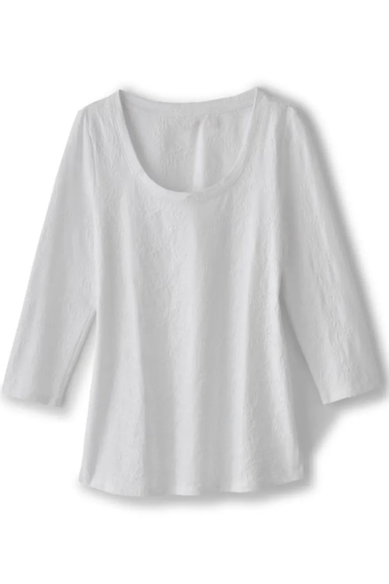 Soft Surroundings Linnea Embroidered 3/4 Sleeve Tee| Tops