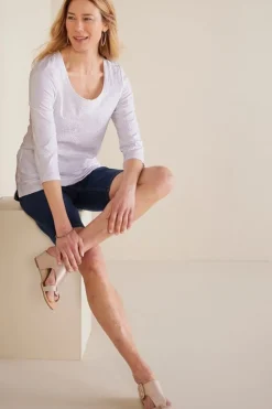 Soft Surroundings Linnea Embroidered 3/4 Sleeve Tee| Tops
