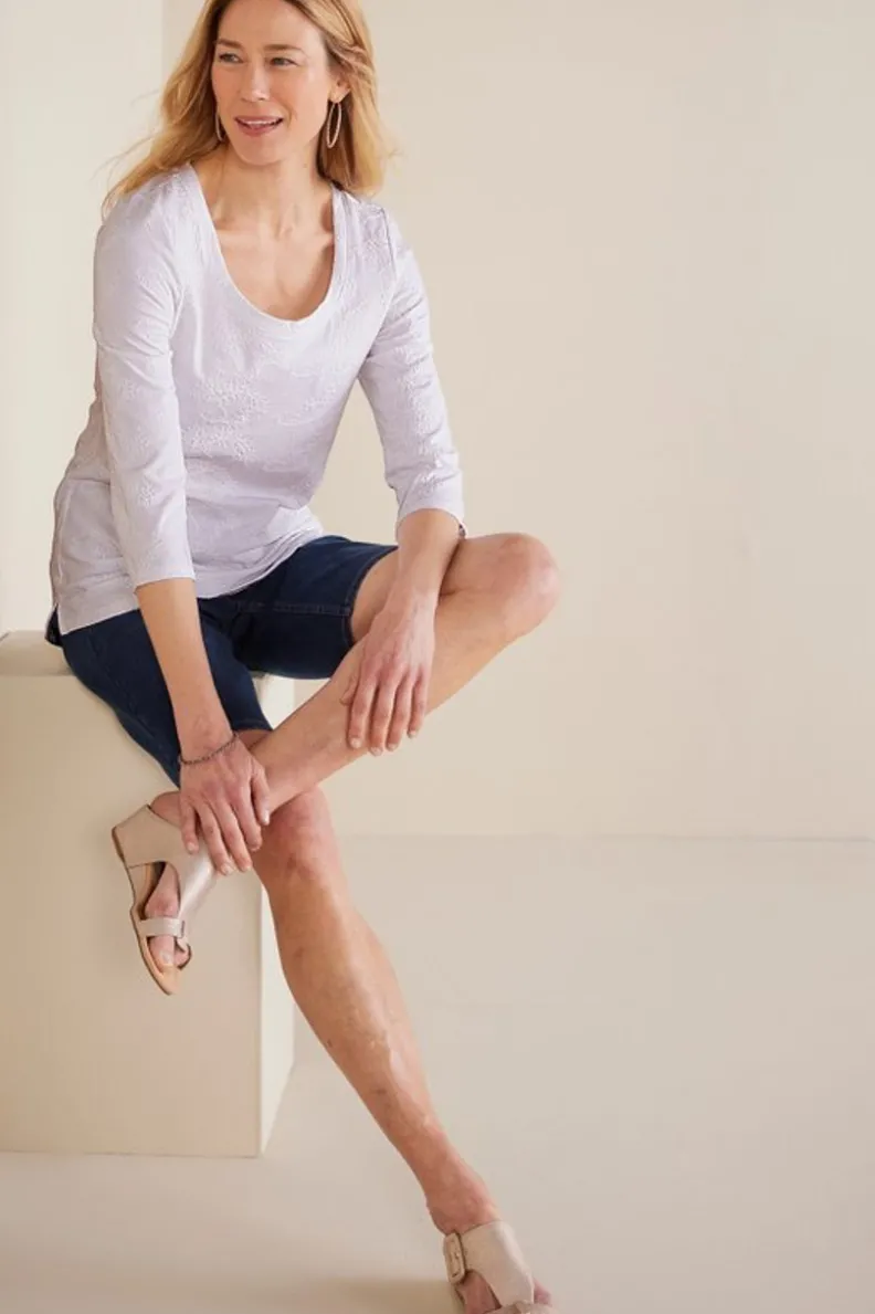 Soft Surroundings Linnea Embroidered 3/4 Sleeve Tee| Tops