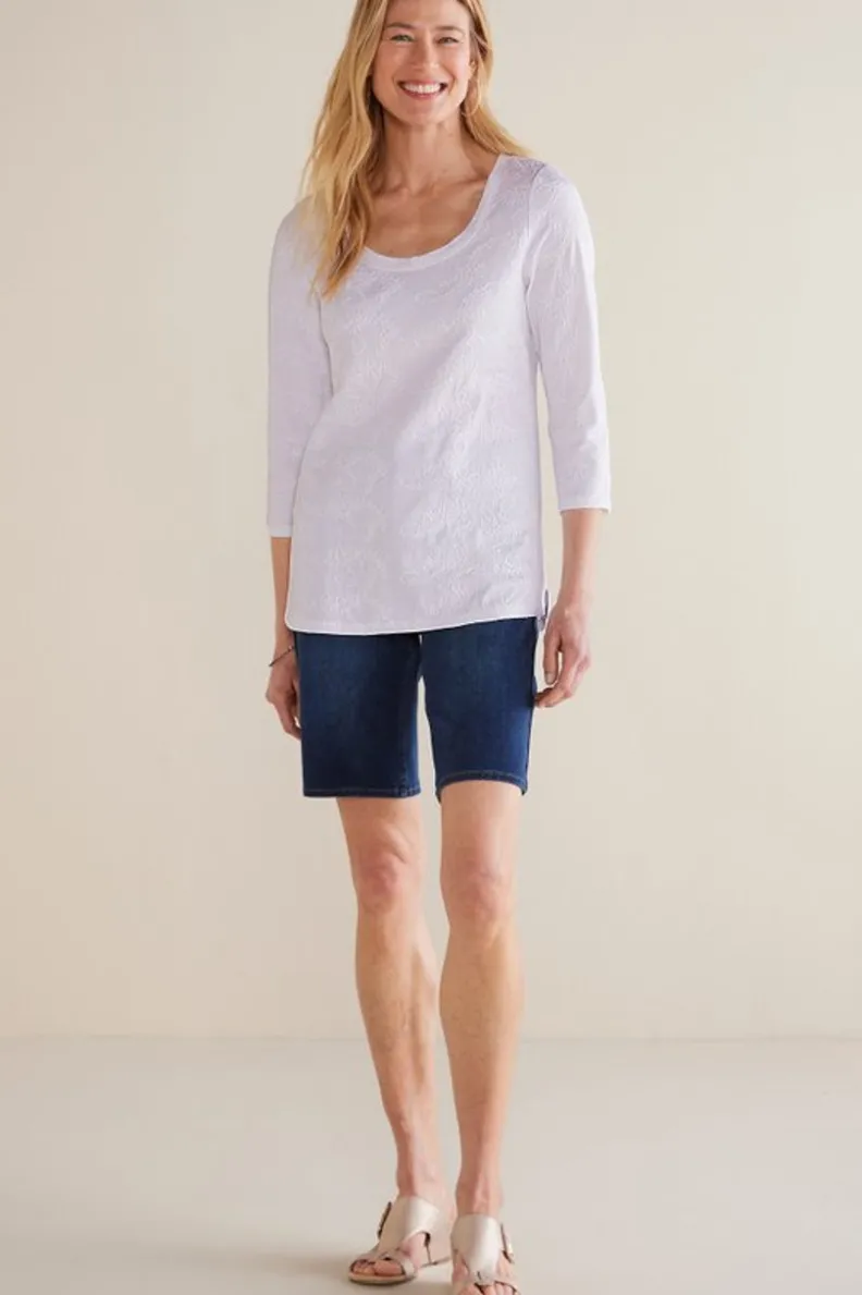 Soft Surroundings Linnea Embroidered 3/4 Sleeve Tee| Tops