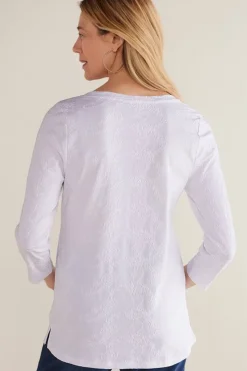 Soft Surroundings Linnea Embroidered 3/4 Sleeve Tee| Tops
