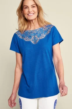 Soft Surroundings Luella Linen Blend Lace Tee| Tops