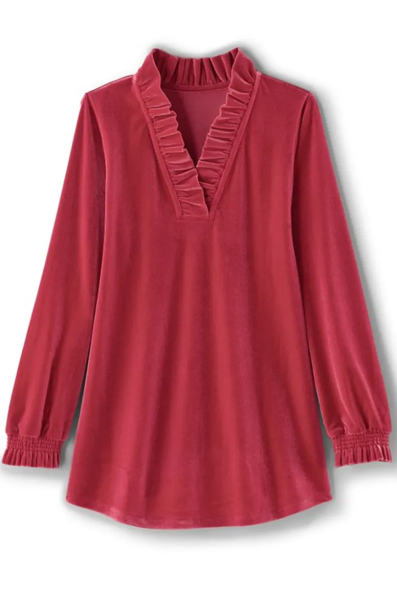 Soft Surroundings Marlee Ruffle Velvet Top| Tops